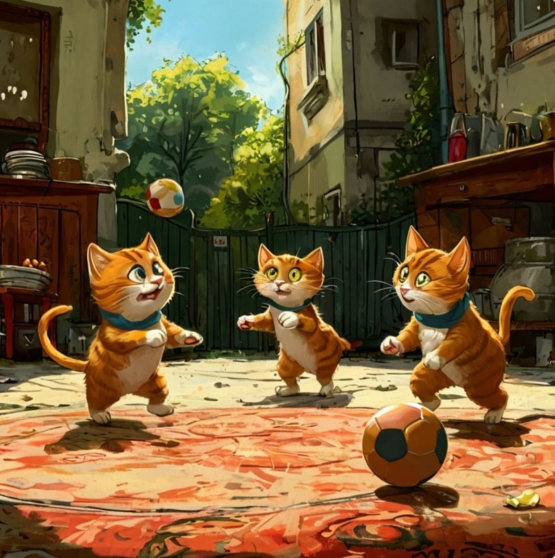 Коты играют в мяч